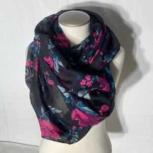 5/$25 Black Pink Blue Semi Sheer Floral Infinity Scarf